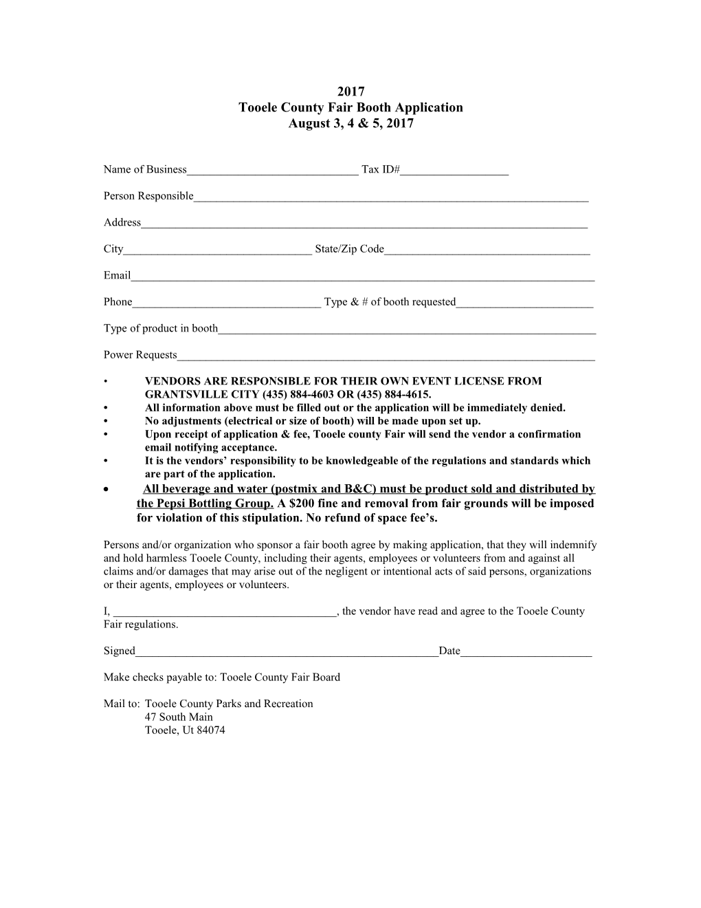 Tooelecounty Fair Booth Application