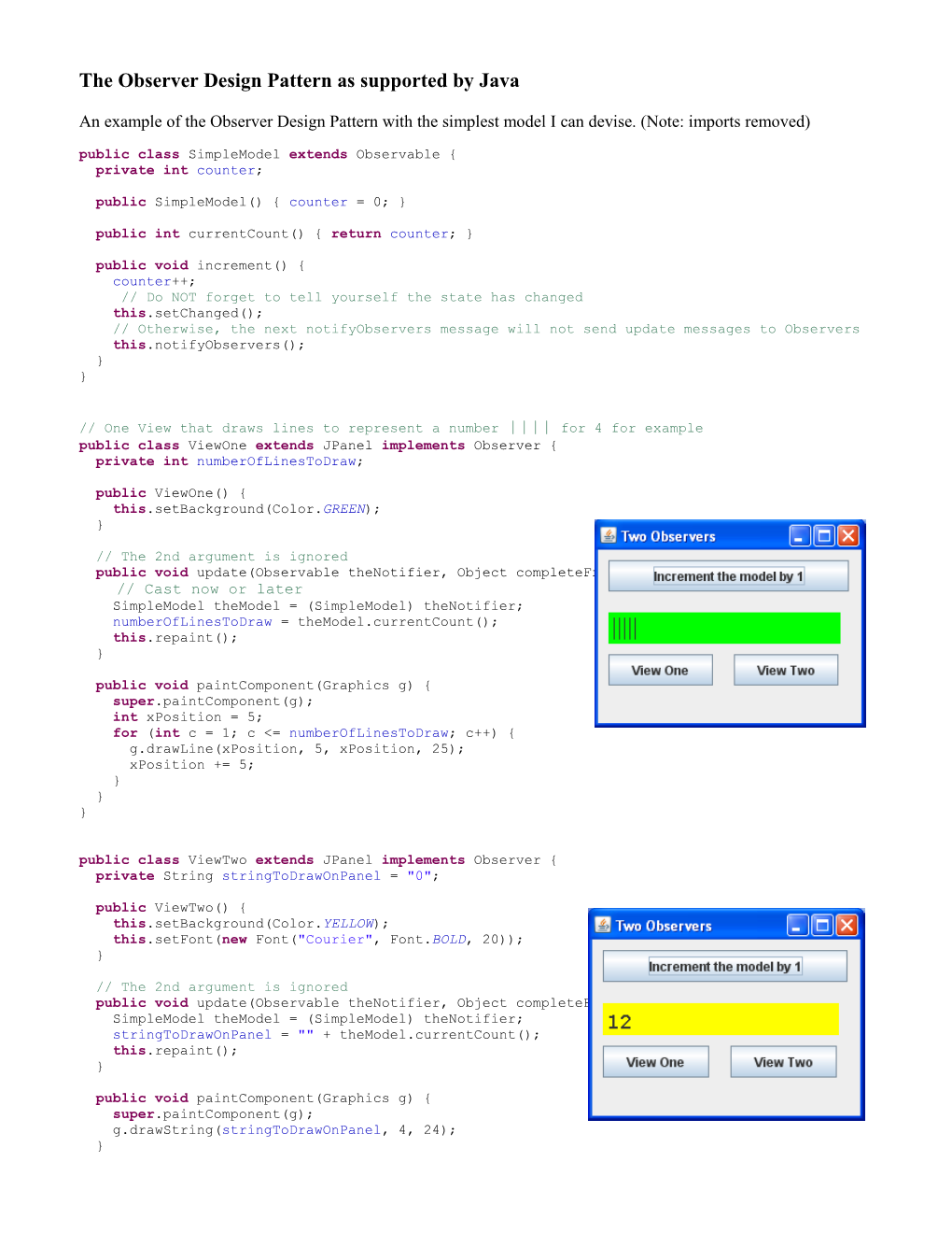 The Observer Design Pattern As Supported by Java