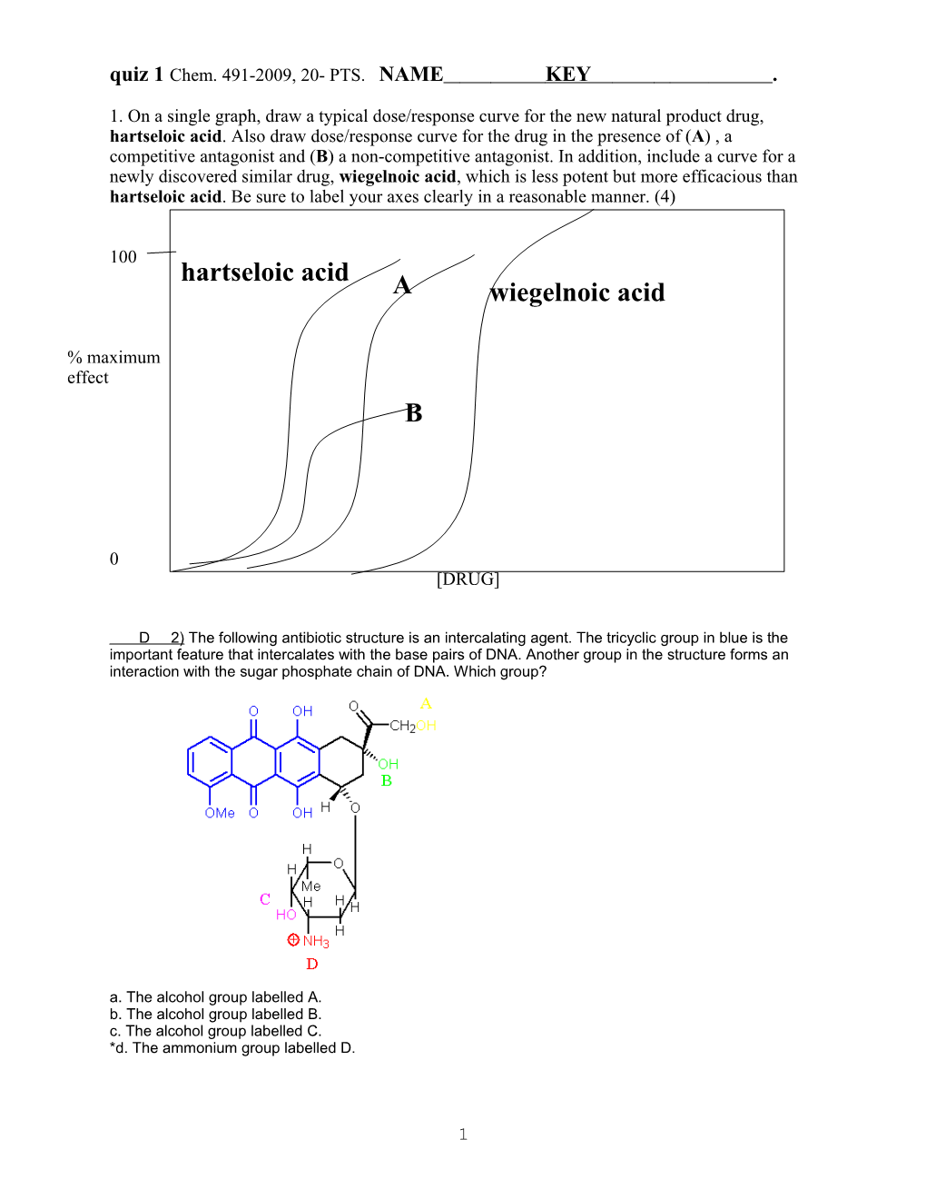 Quiz 1 Chem. 491-2009, 20- PTS. NAME KEY