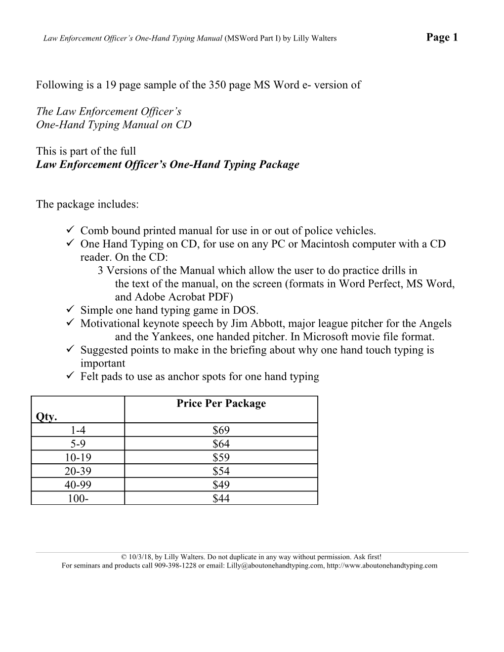 Following Is a 19 Page Sample of the 350 Page MS Word E- Version Of