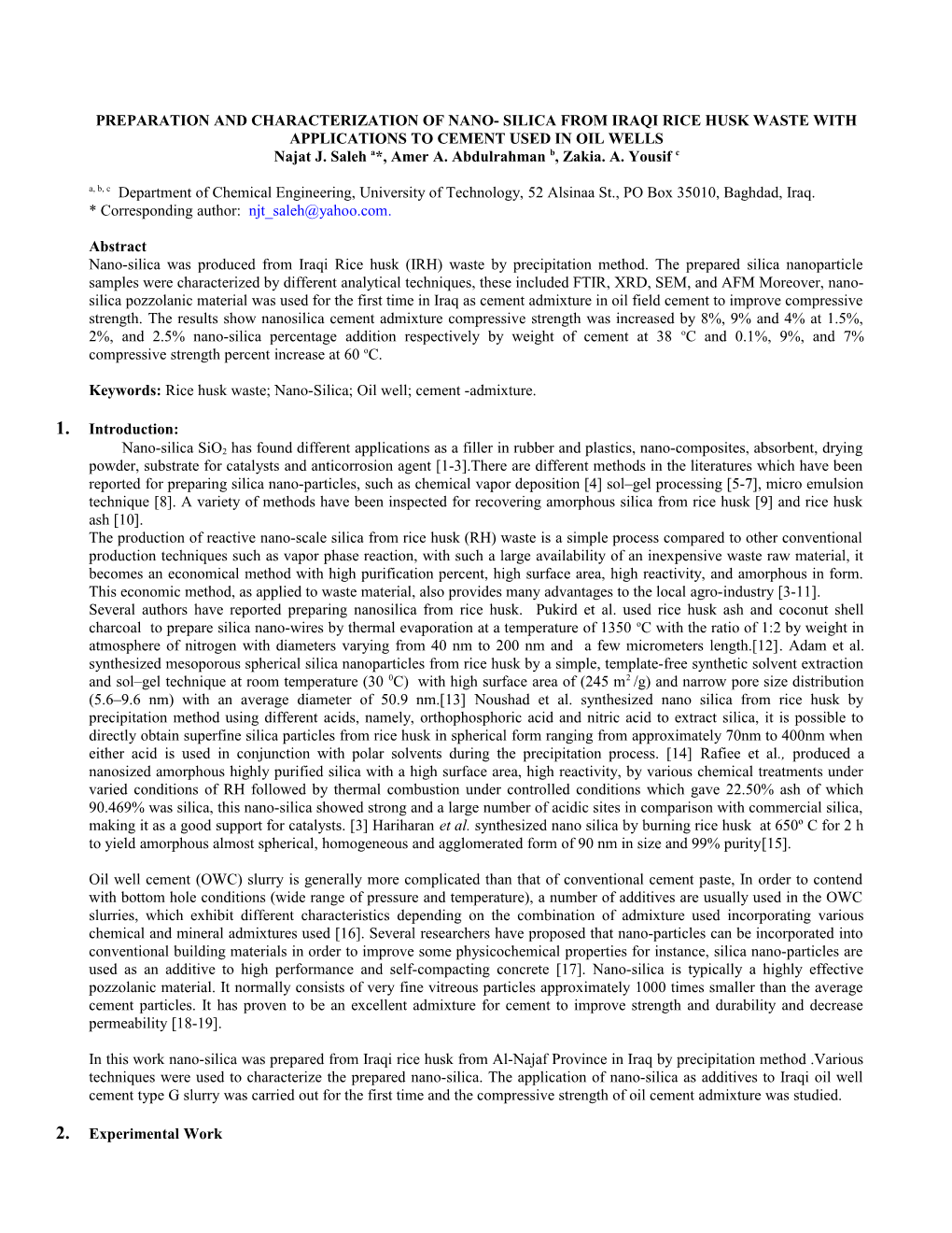 Preparationandcharacterizationof Nano- Silica Fromiraqiricehusk Wastewith Applications