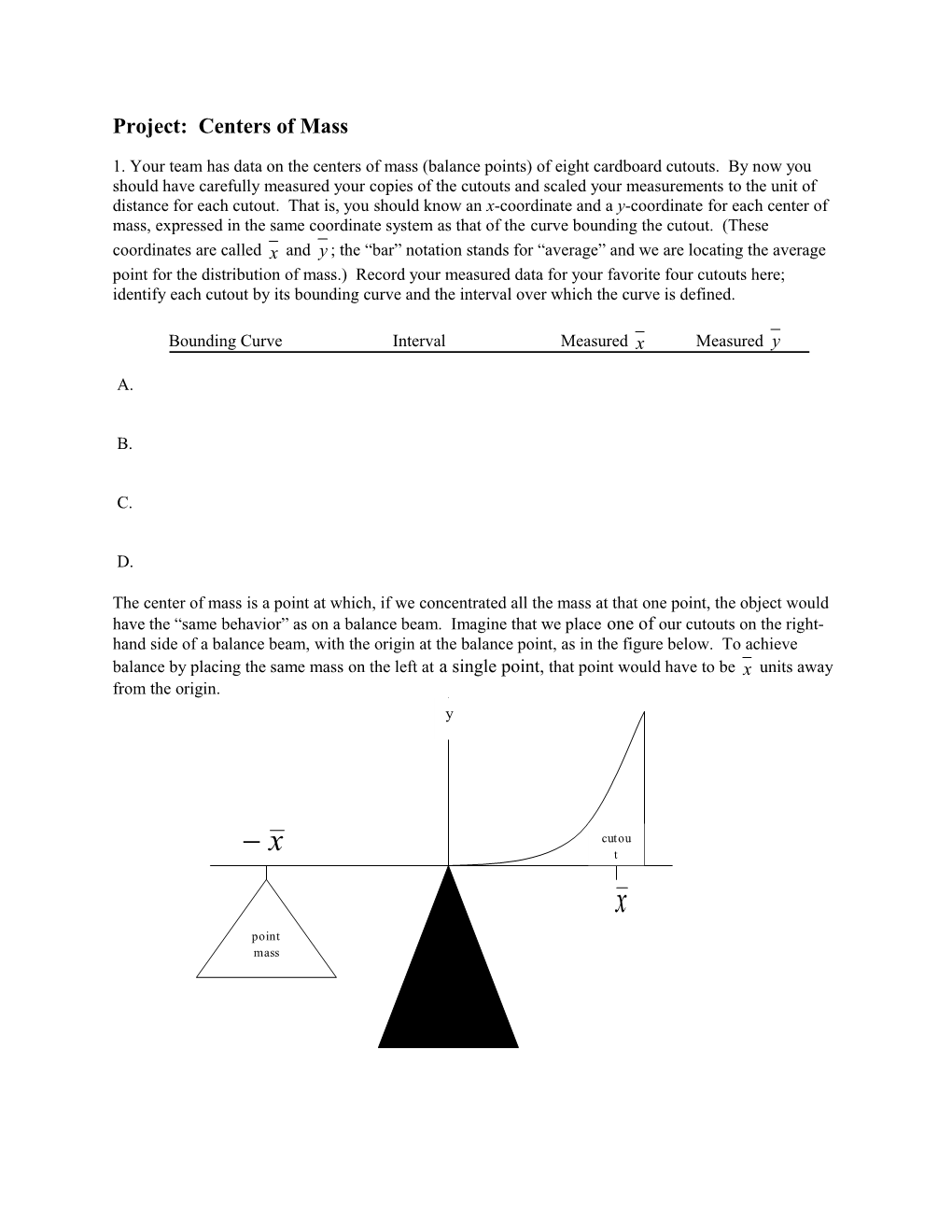 Project: Centers of Mass