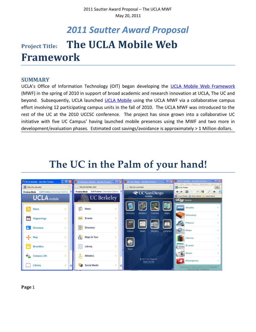 2011 Sautter Award Proposal the UCLA MWF