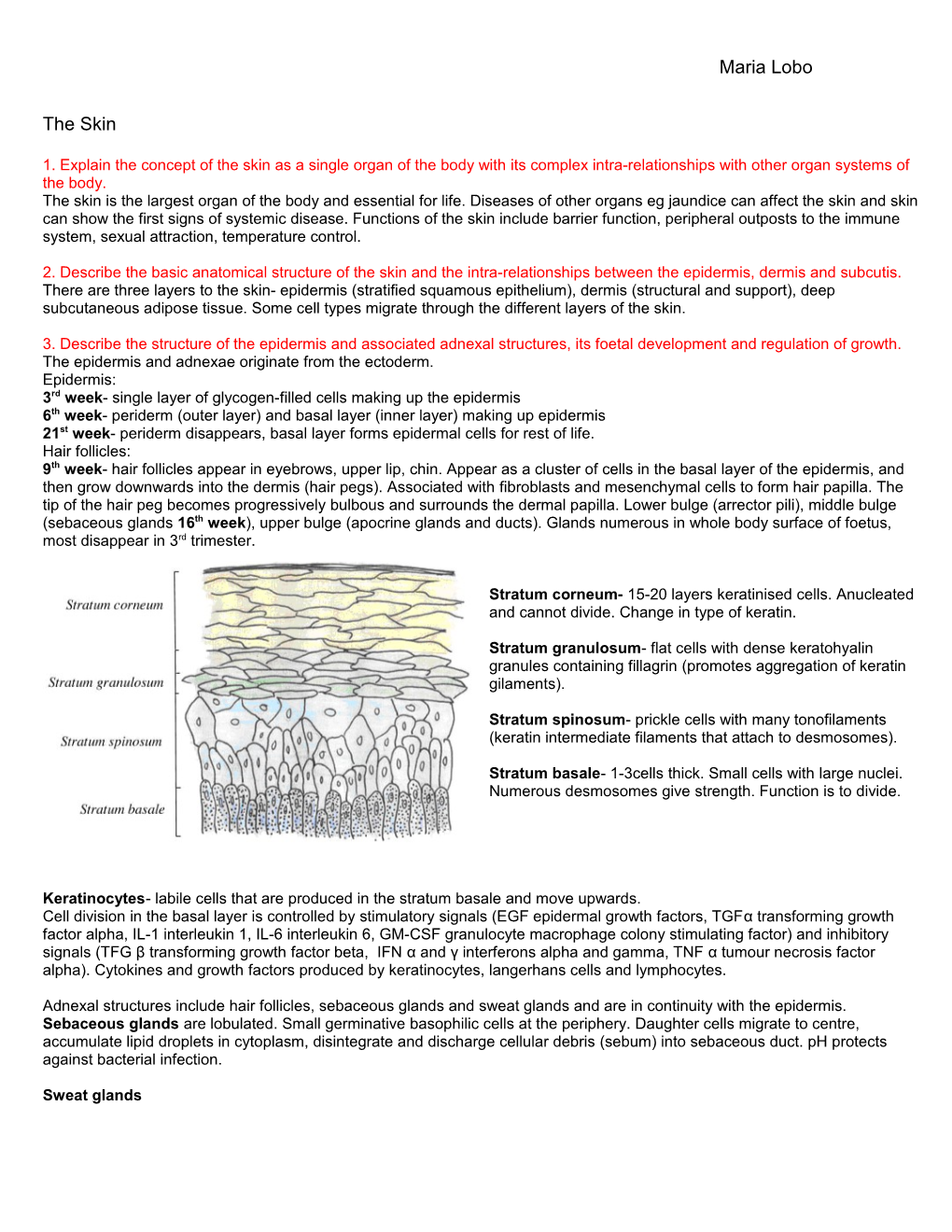 1. Explain the Concept of the Skin As a Single Organ of the Body with Its Complex