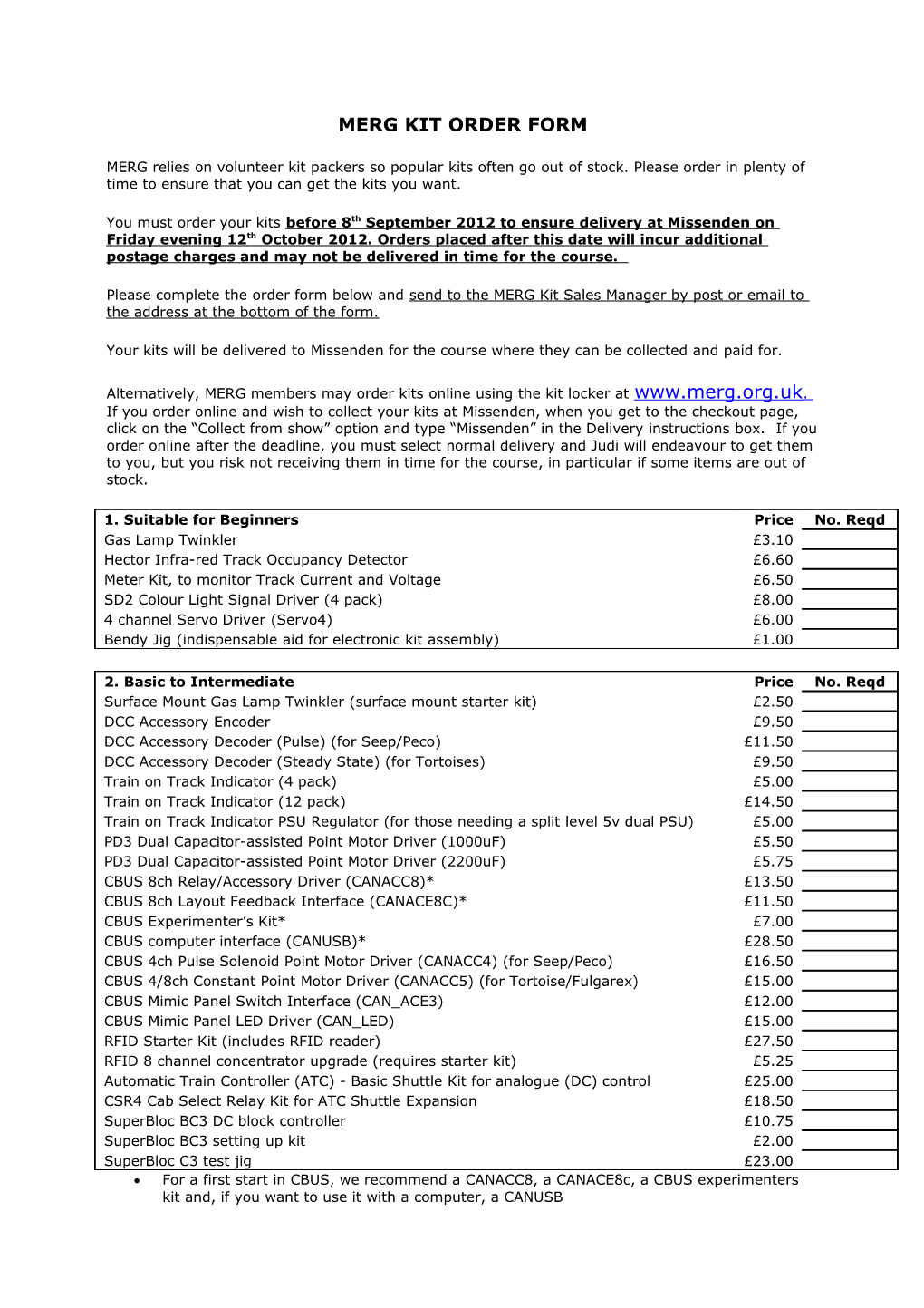 Merg Kit Order Form