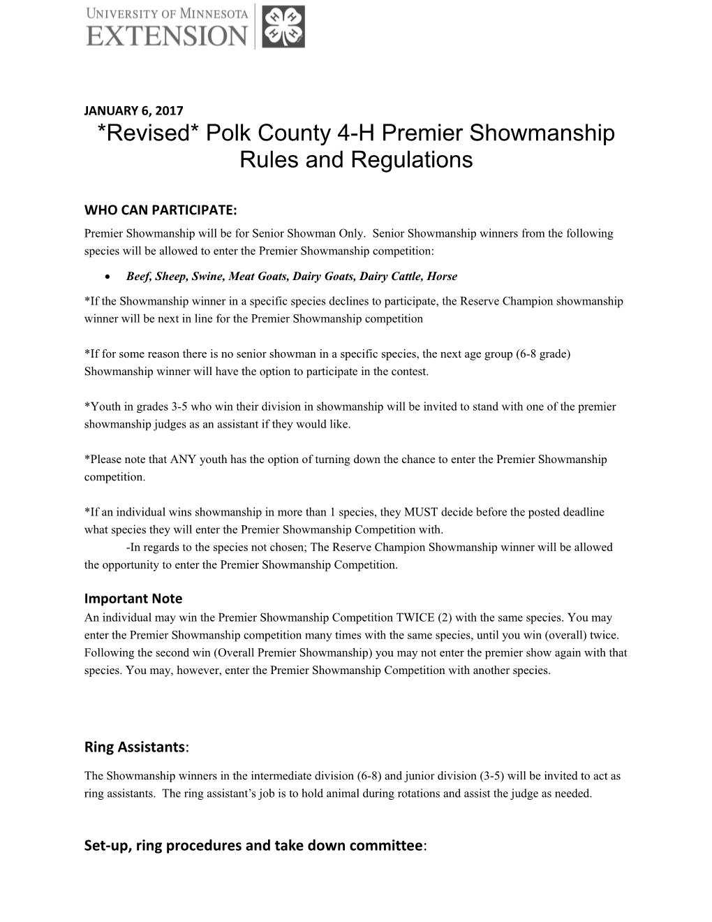 *Revised* Polk County 4-H Premier Showmanship Rules and Regulations