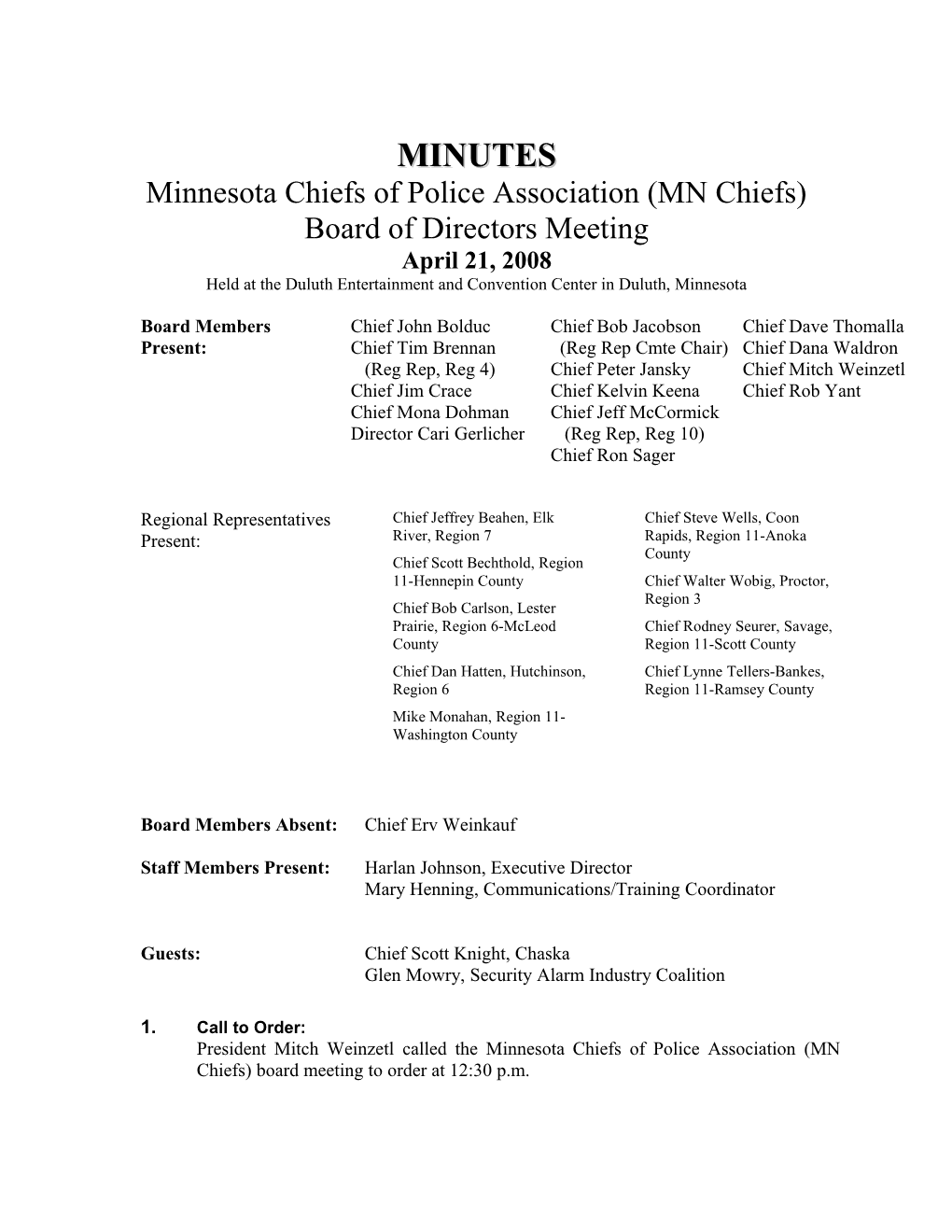 Minutes Minnesota Chiefs of Police Association Jan. 19, 2006 Board Meeting Page 1 of 7