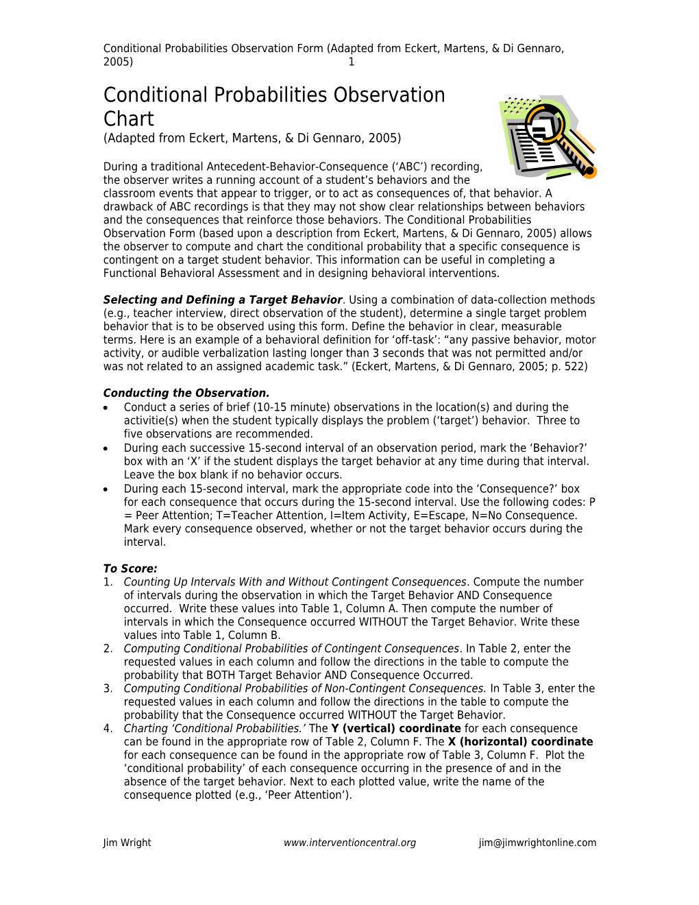 Conditional Probabilities Observation Form (Adapted from Eckert, Martens, & Di Gennaro, 2005)1