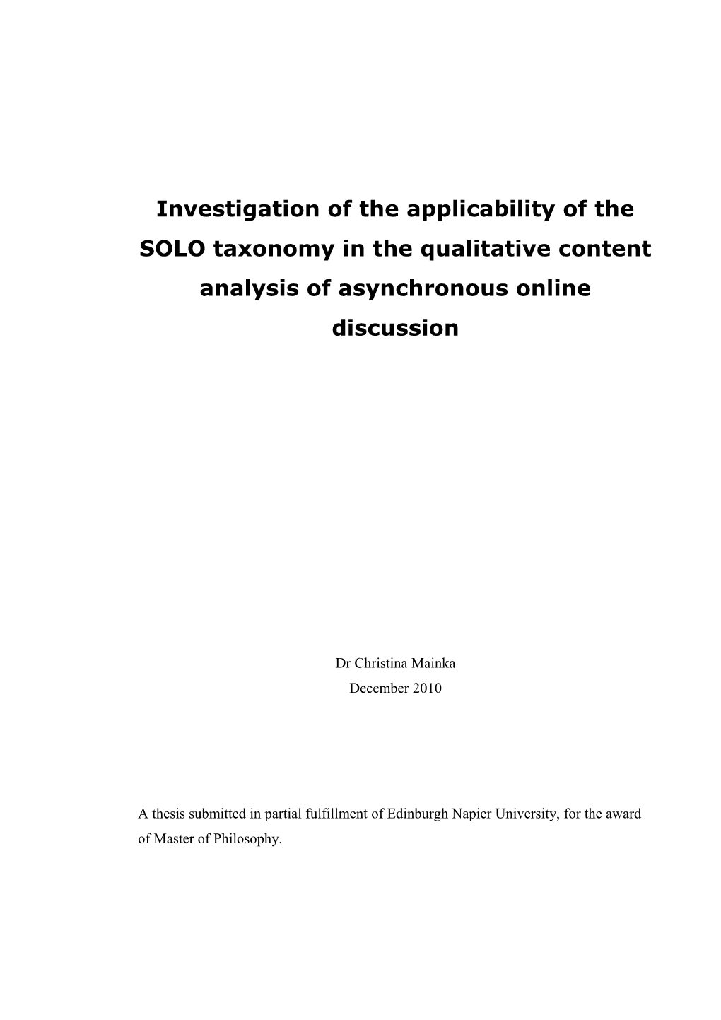 Investigation of the Applicability of the SOLO Taxonomy in the Qualitative Content Analysis