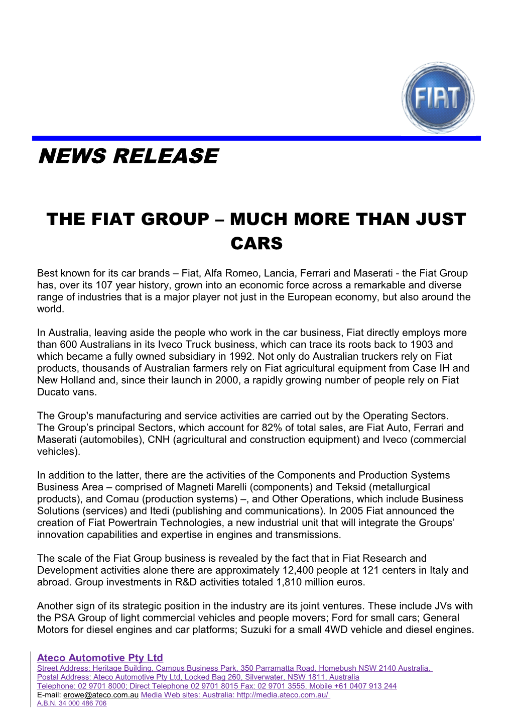 The Fiat Group Much More Than Just Cars