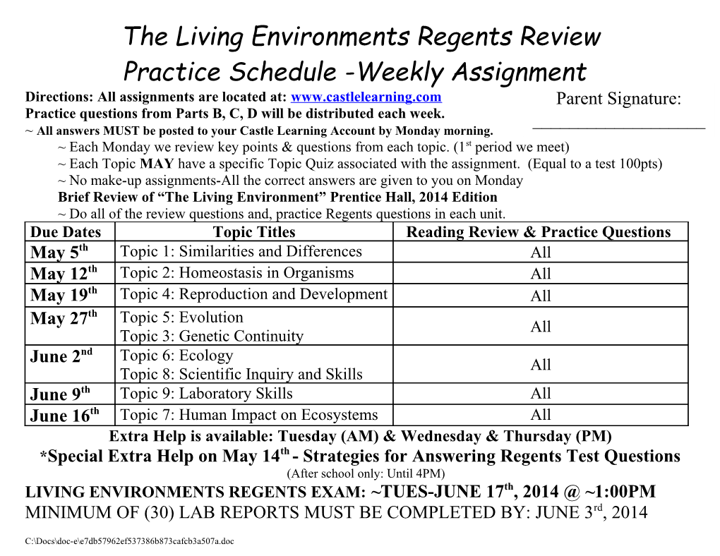 The Living Environments Regents Review