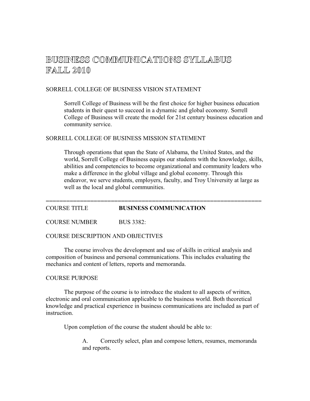 Business Communications Syllabus
