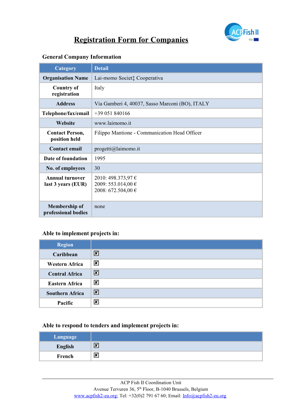 Registration Form for Companies