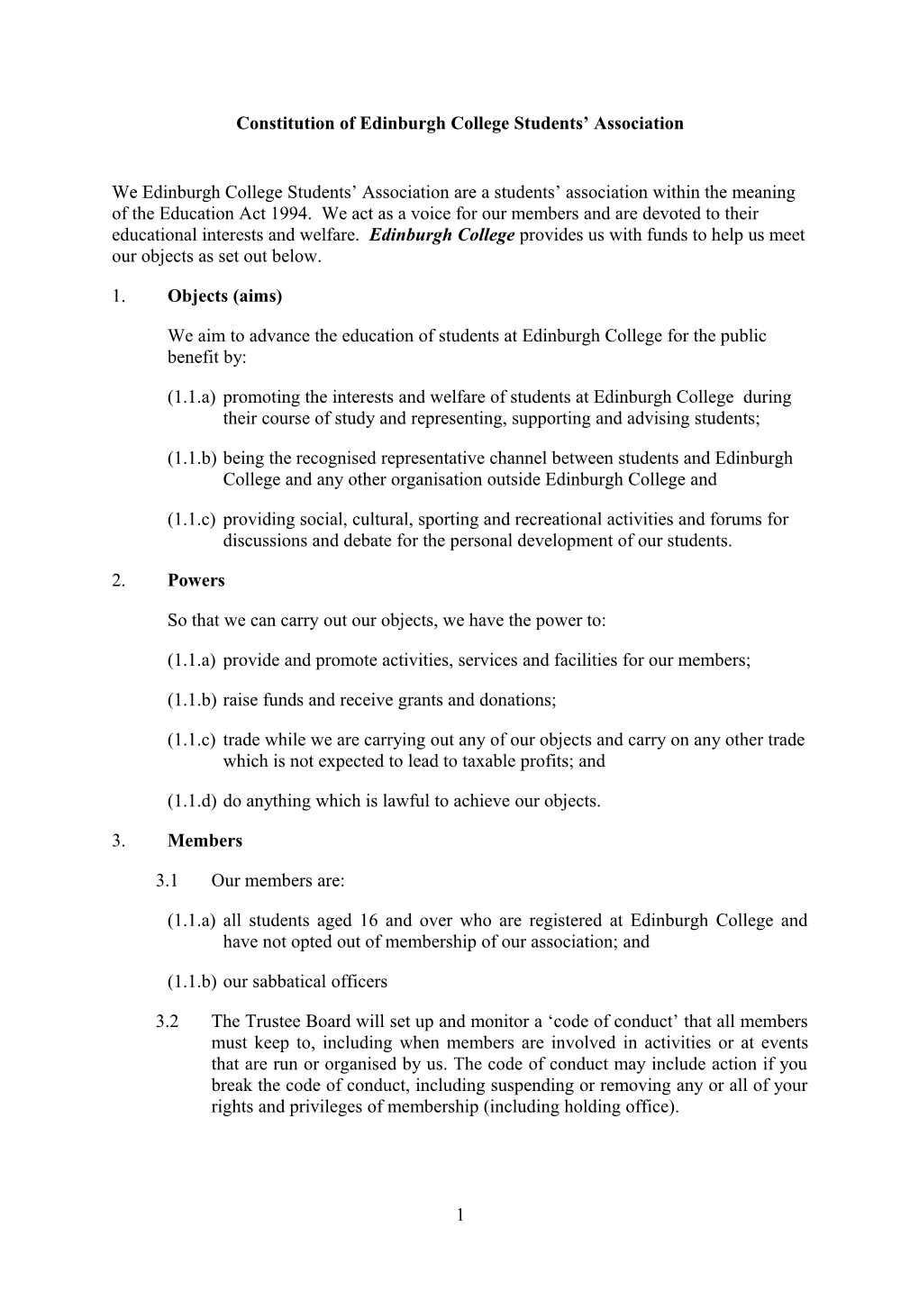 22416 Constitution with Sabbaticals Revised 3 March 2011 (2)CMFINAL (OSCR Comments)