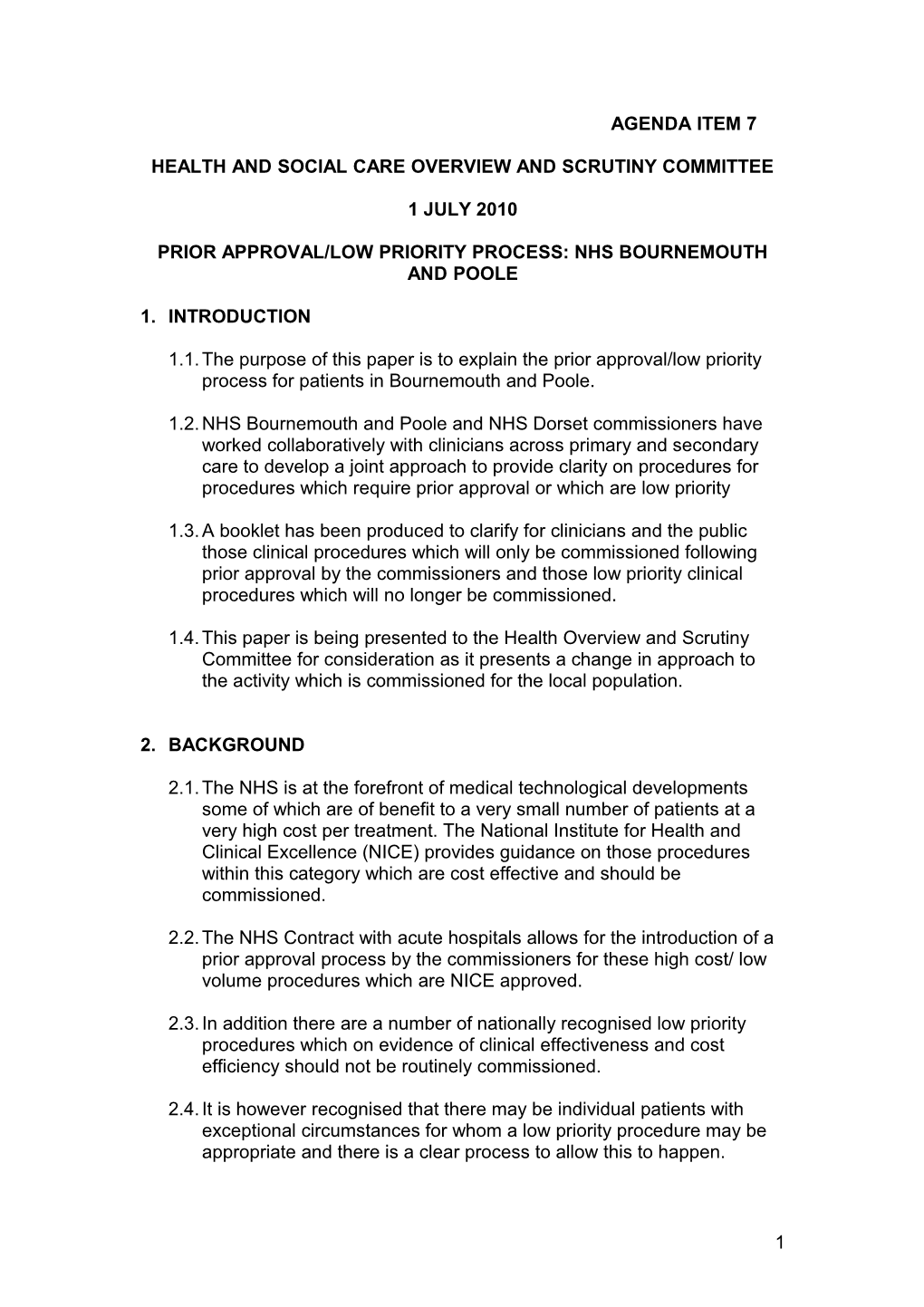 Prior Approval/Low Priority Process: Nhs Bournemouth and Poole