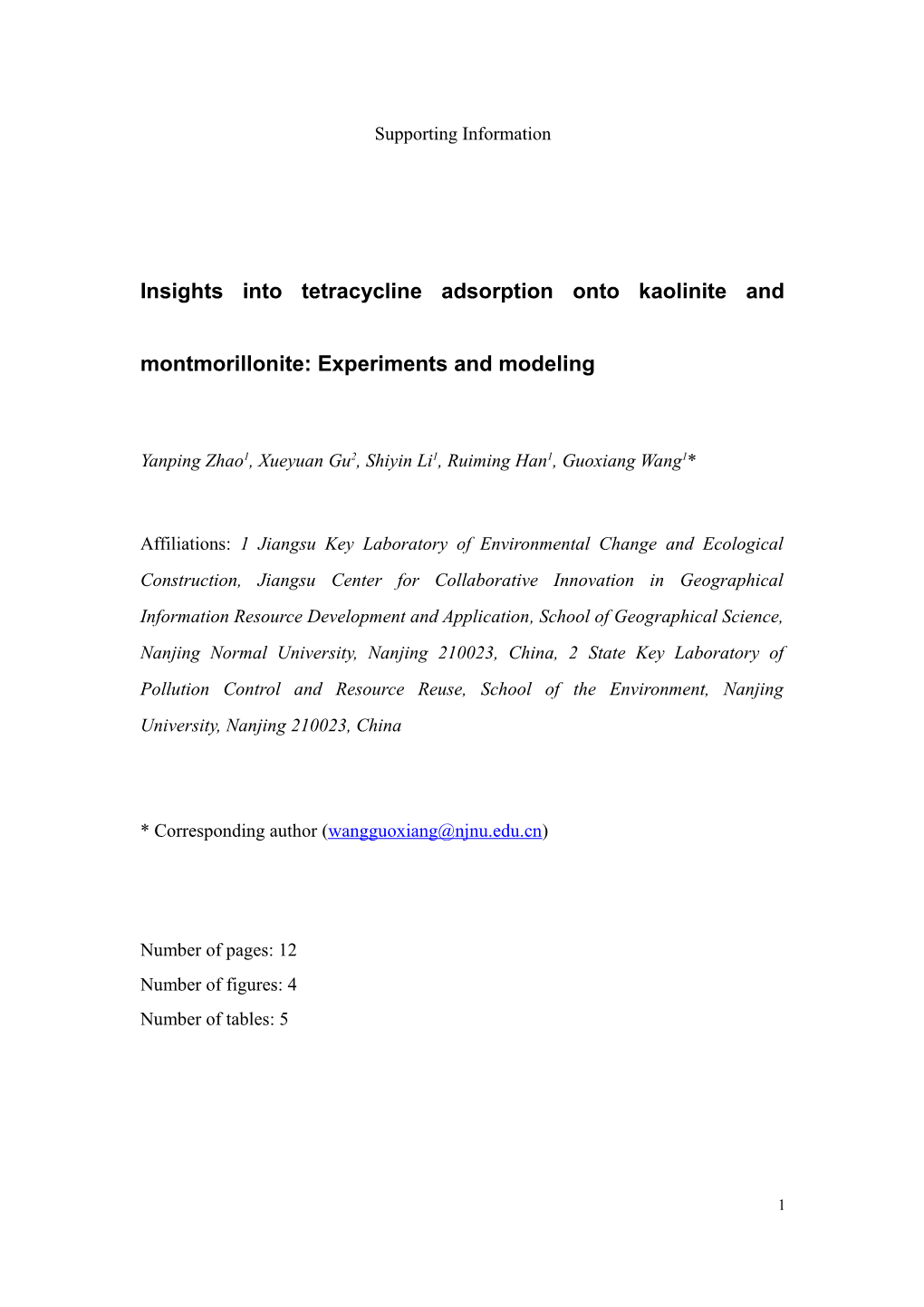 Insights Into Tetracycline Adsorption Onto Kaolinite and Montmorillonite: Experiments