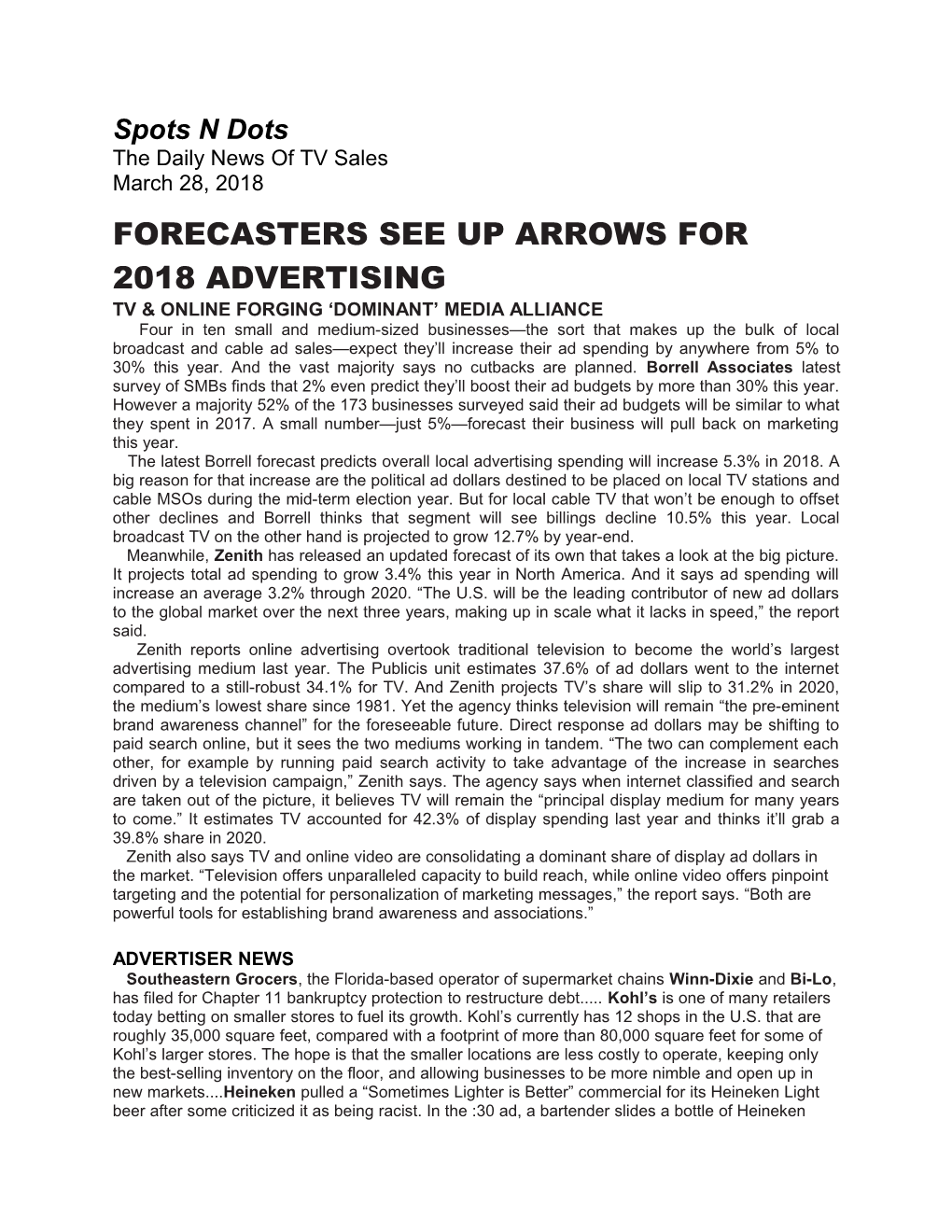 Forecasters See up Arrows for 2018 Advertising