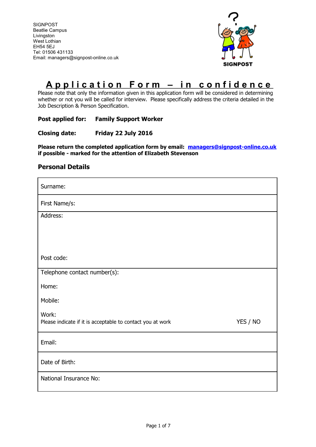 Application Form in Confidence