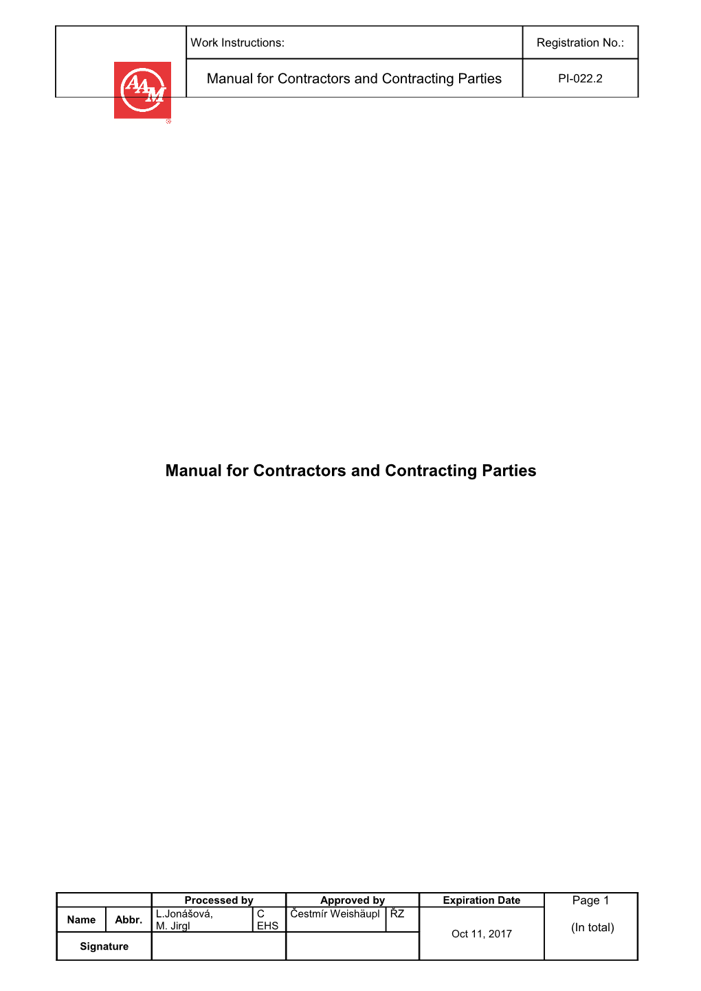 Manual for Contractors and Contracting Parties