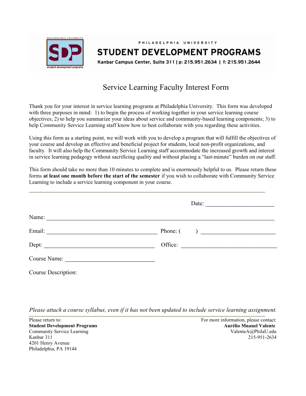 Service Learning Faculty Interest Form