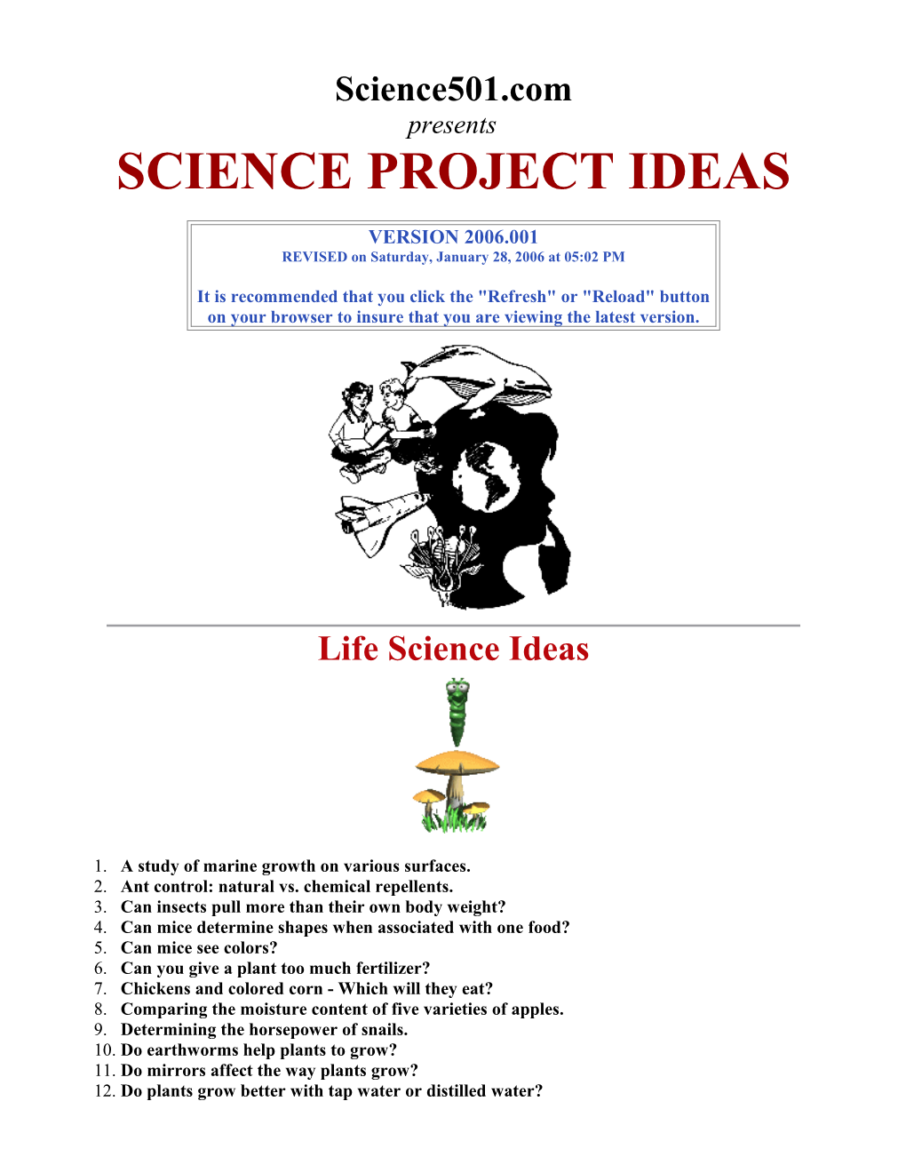 Science501.Com Presents SCIENCE PROJECT IDEAS