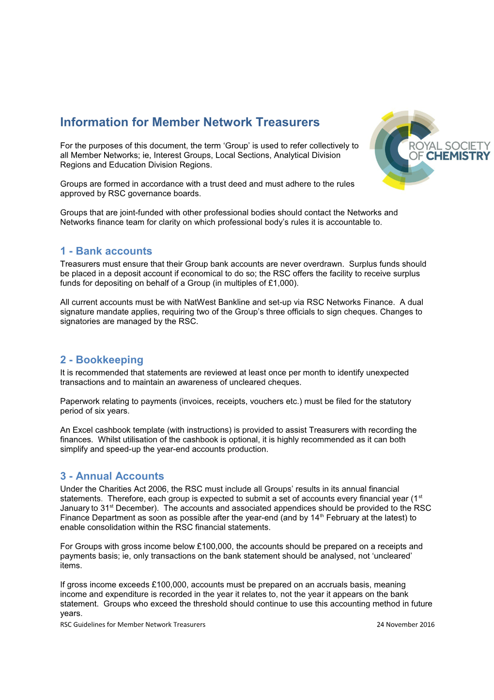 Information for Member Network Treasurers