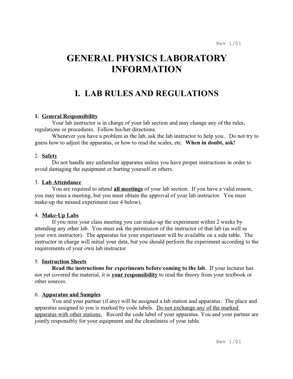 General Physics Laboratory Information