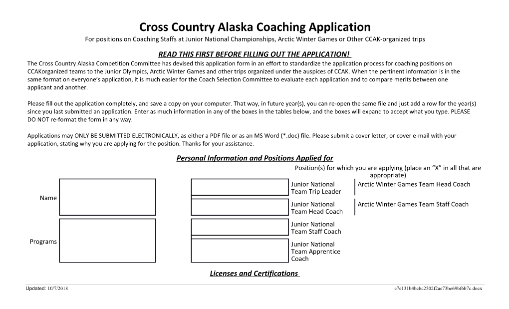 Cross Country Alaska Coaching Application