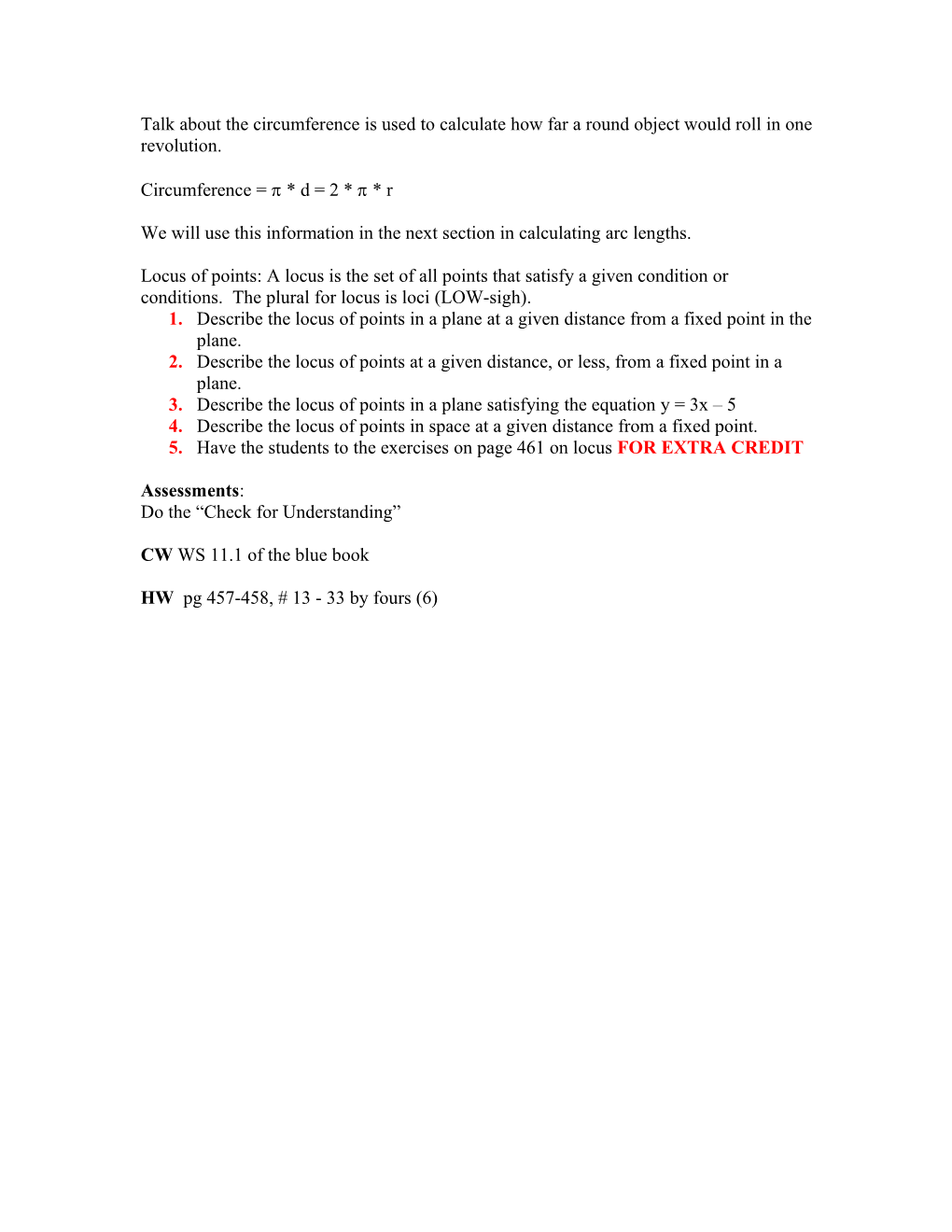 Geometry Chapter 11 Lesson Plans