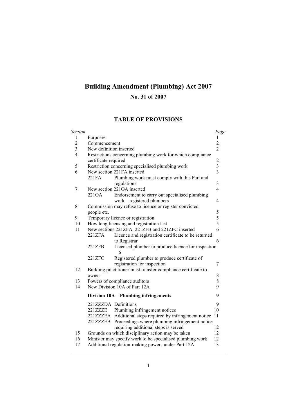 Building Amendment (Plumbing) Act 2007