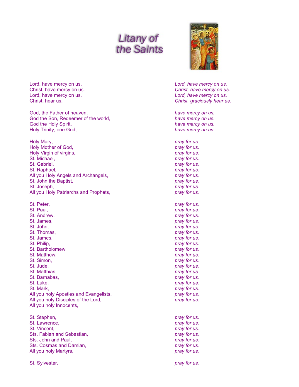 Please Don T Feel You Must Include All of These Saints. Pick the Ones You Like to Give