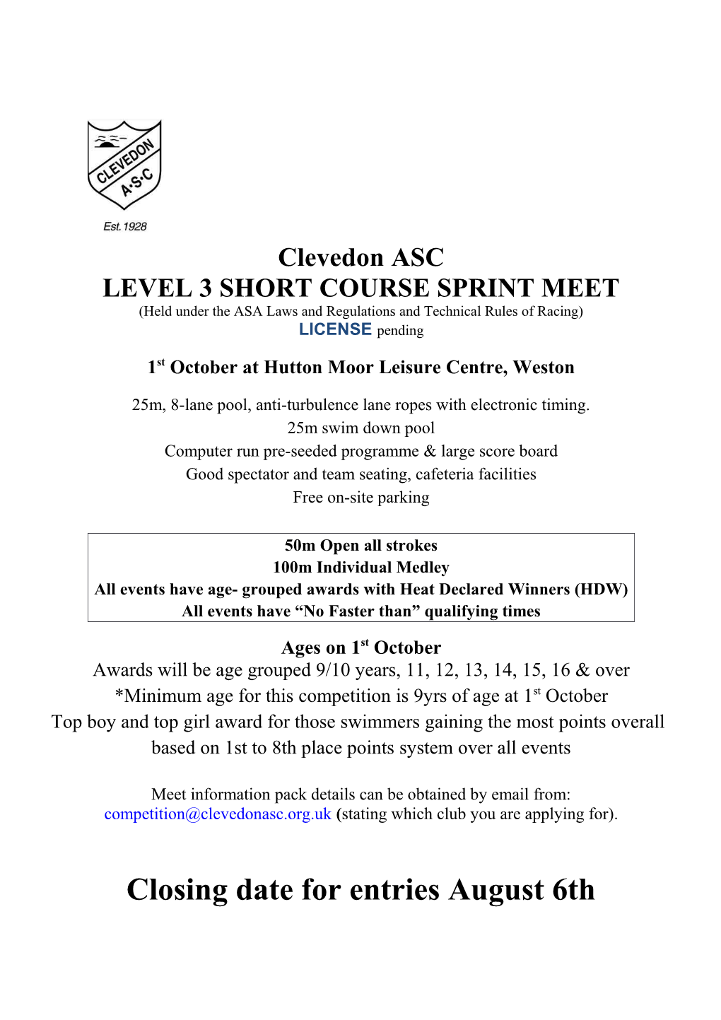 Level 3 Short Course Sprint Meet