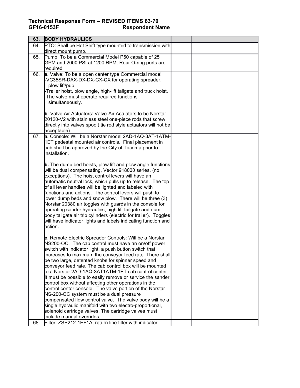 Technical Response Form REVISED ITEMS 63-70