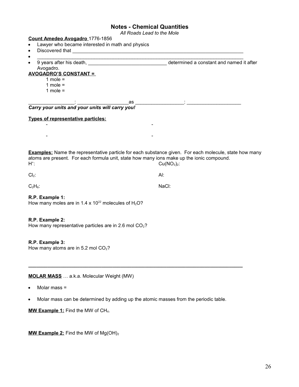 Notes - Chemical Quantities