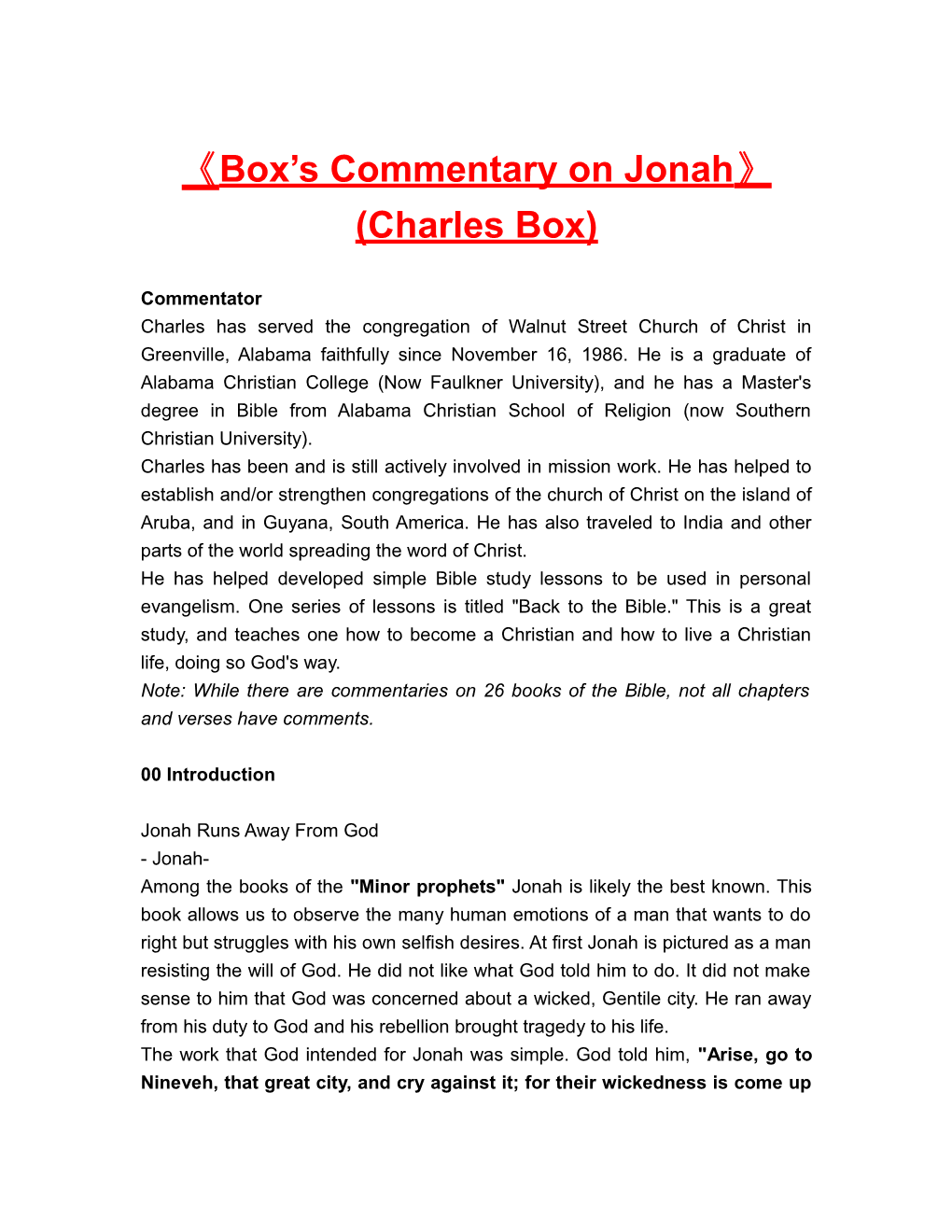 Box S Commentary on Jonah (Charles Box)