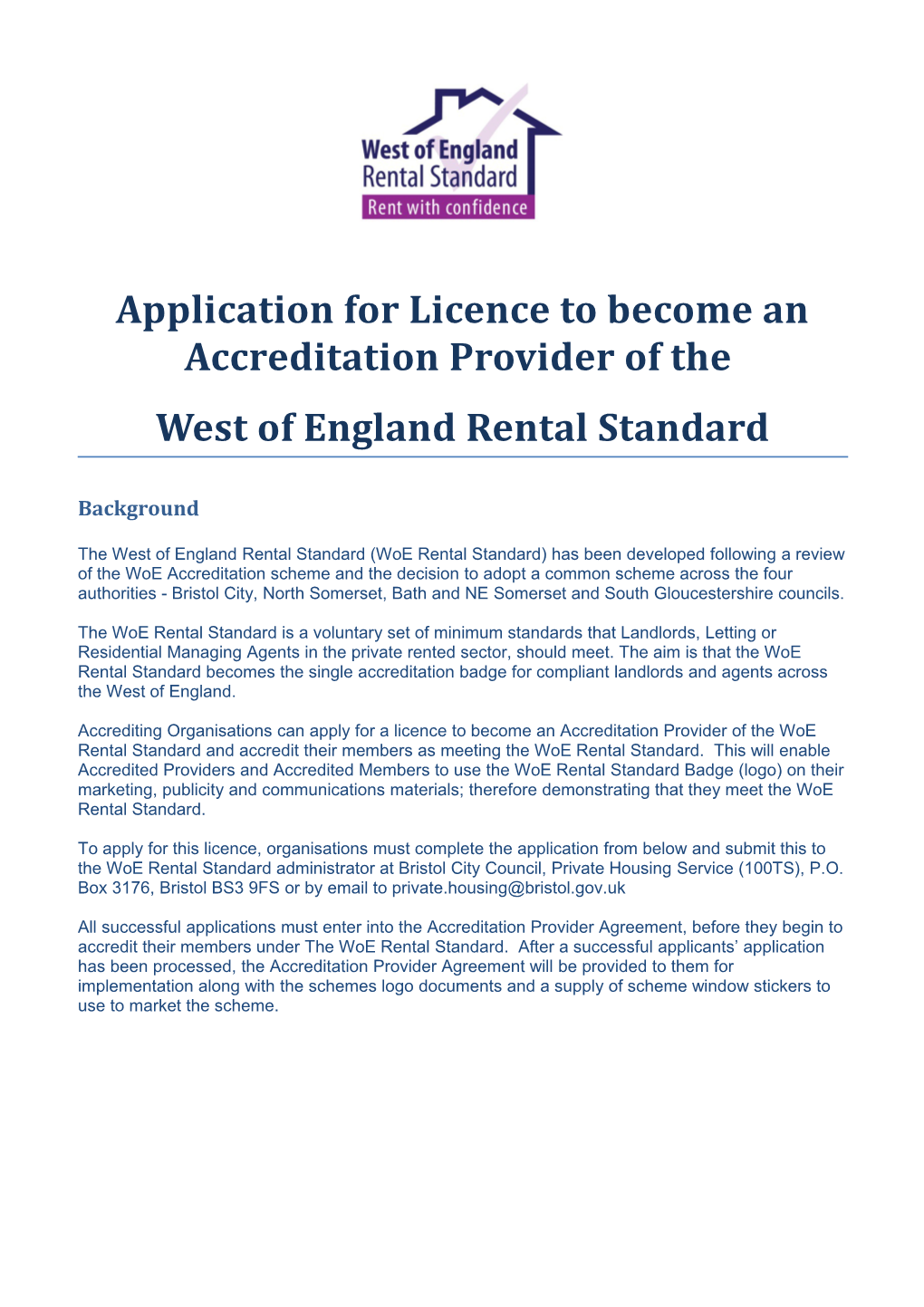 Application for Licence to Become an Accreditation Provider of The