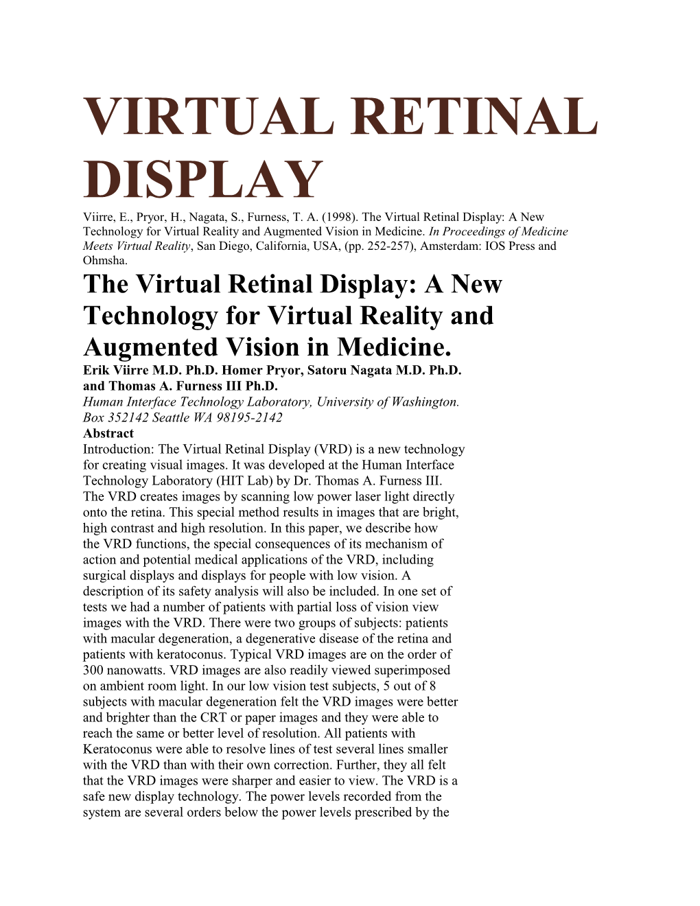 Virtual Retinal Display