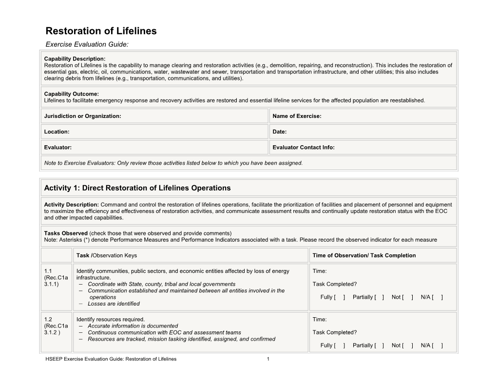 Restoration of Lifelines