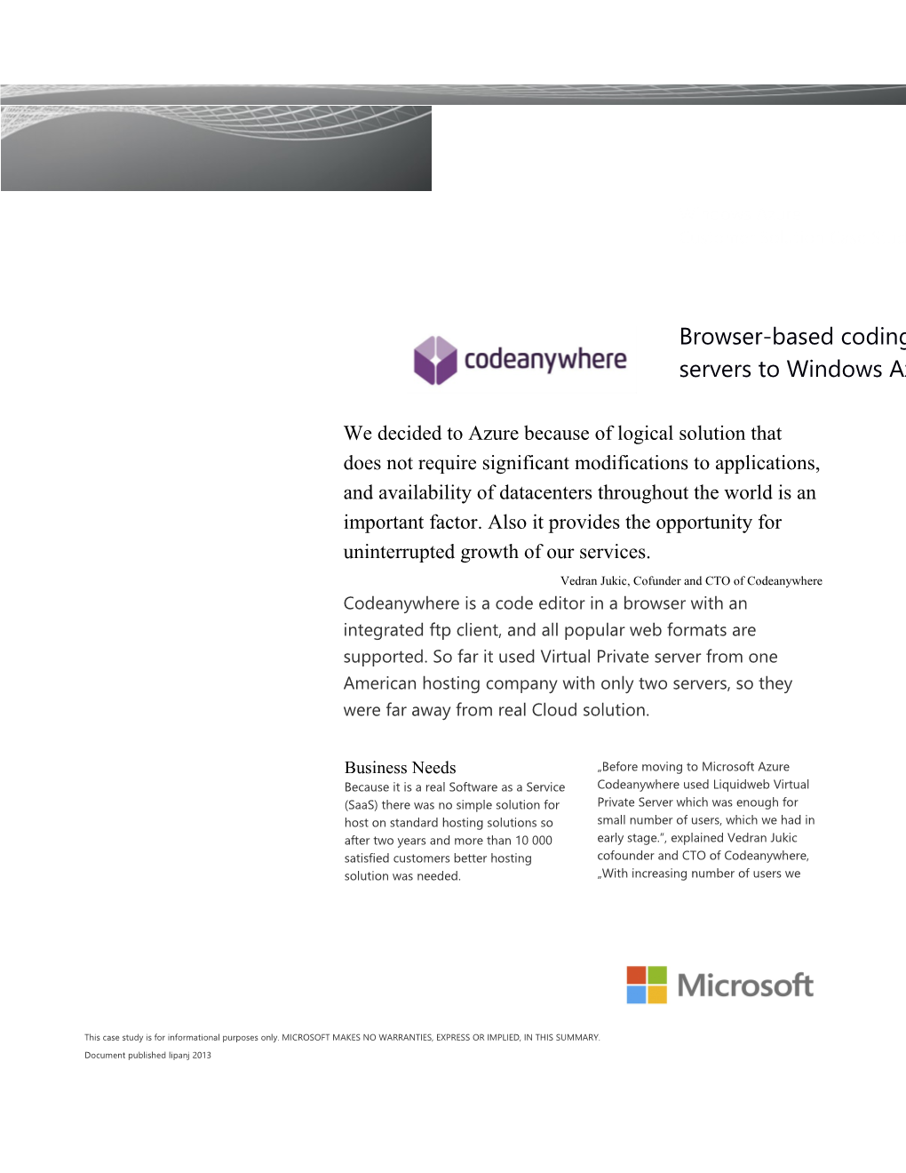 Writeimage CSB Browser-Based Coding Firm Improves Customer Support and Services Through