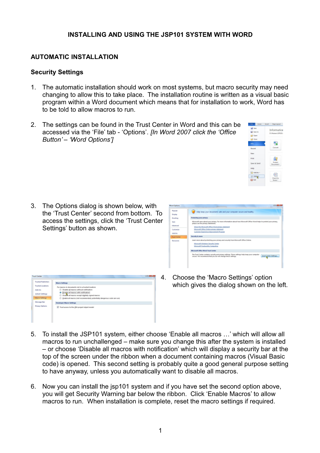 Installing and Using the Jsp101 System with Word