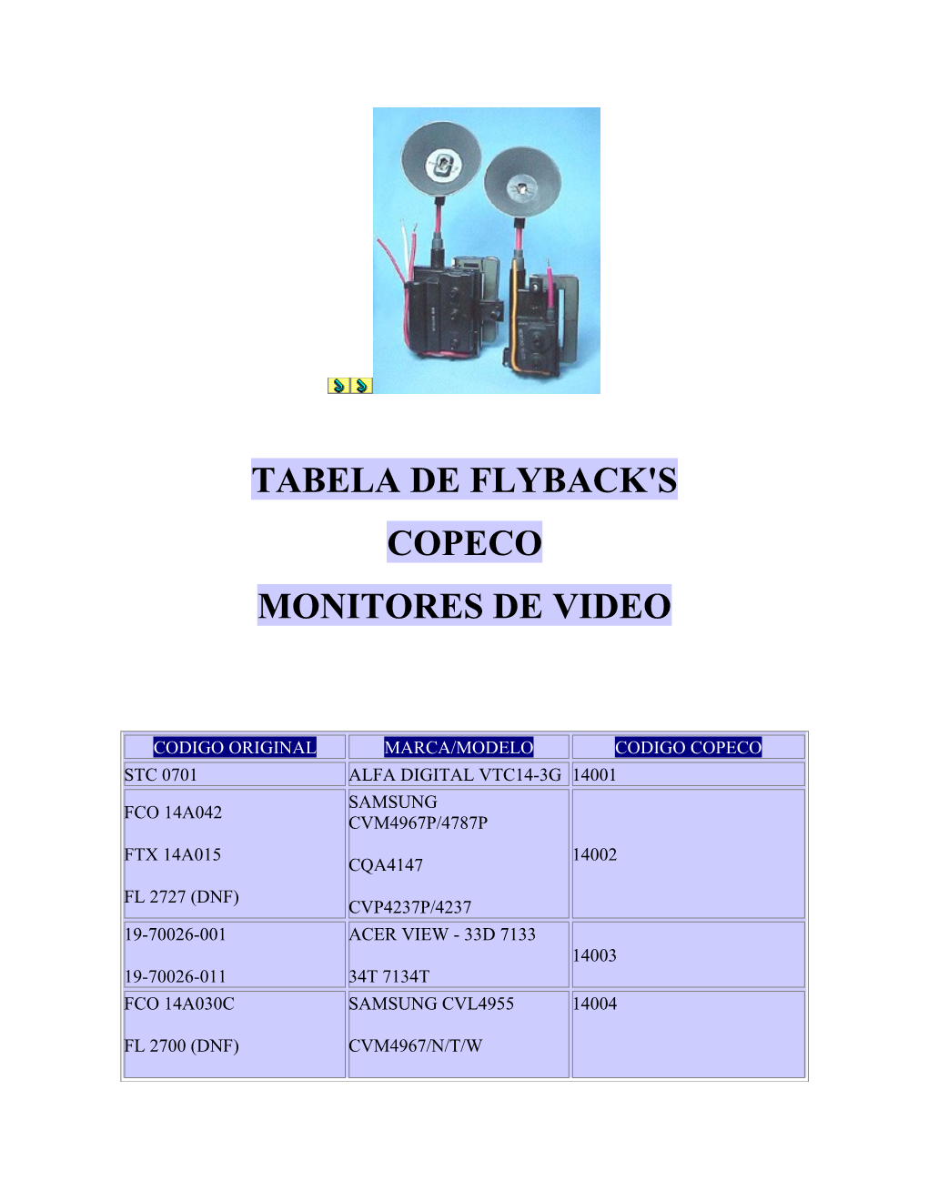 Tabela De Flyback's