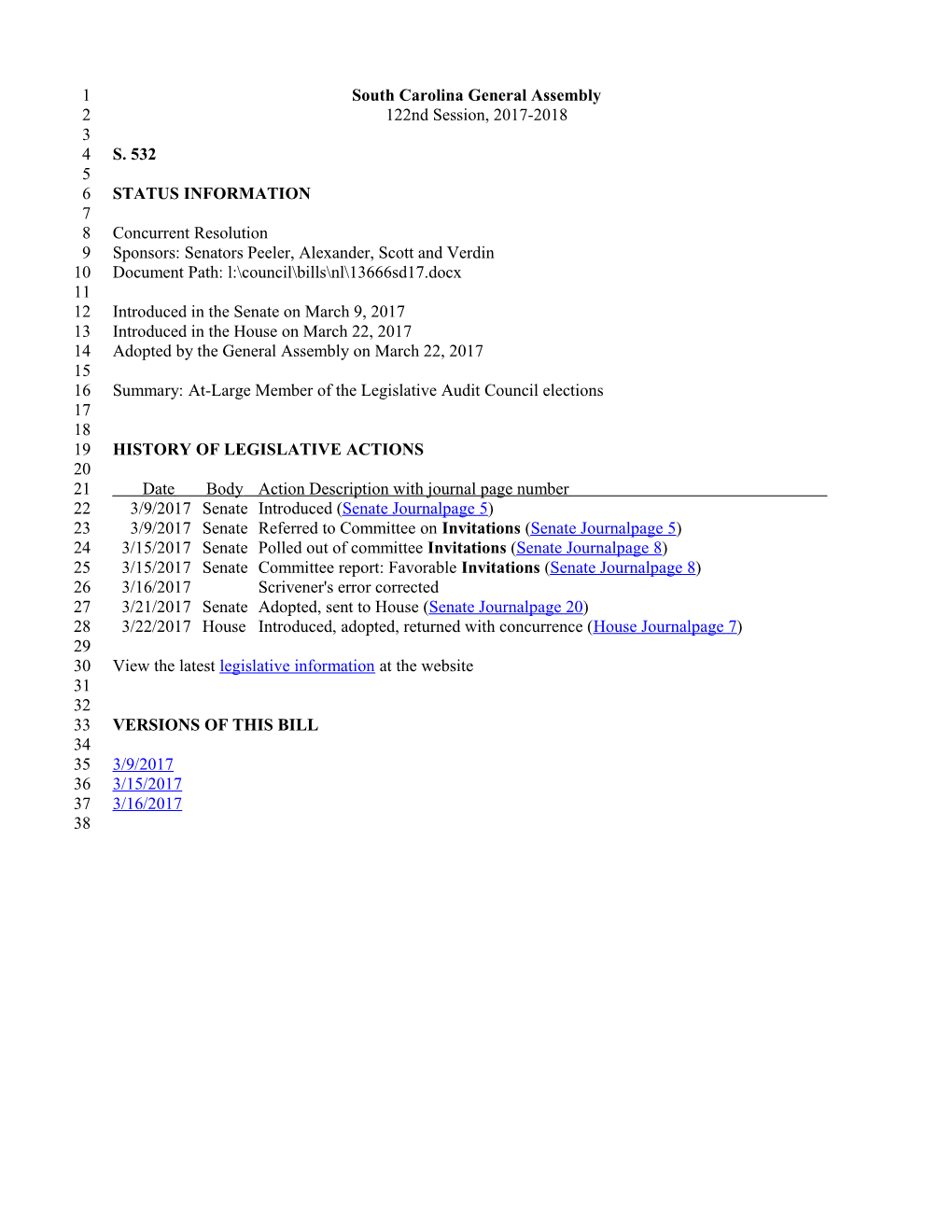 2017-2018 Bill 532: At-Large Member of the Legislative Audit Council Elections - South