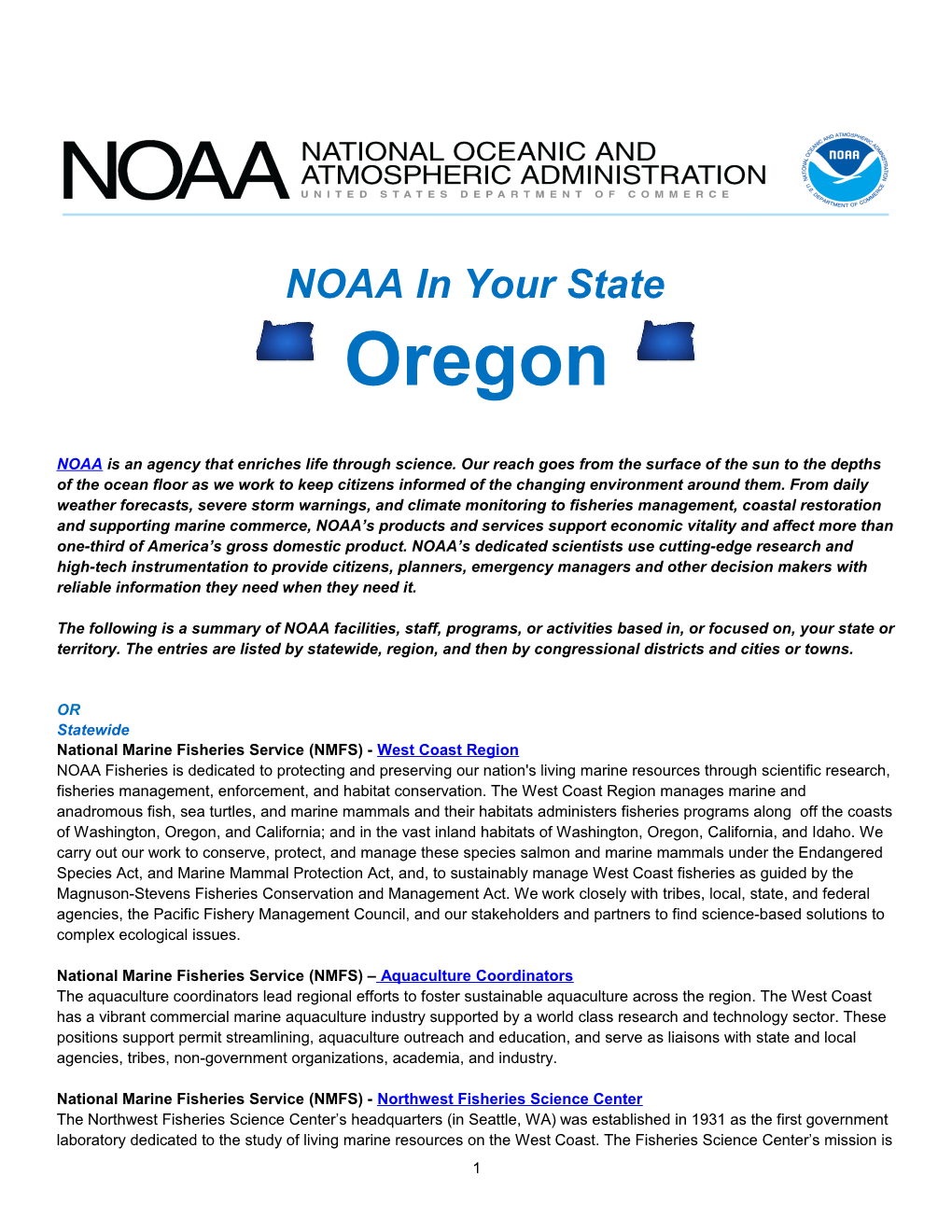 NOAA in Your State - Oregon