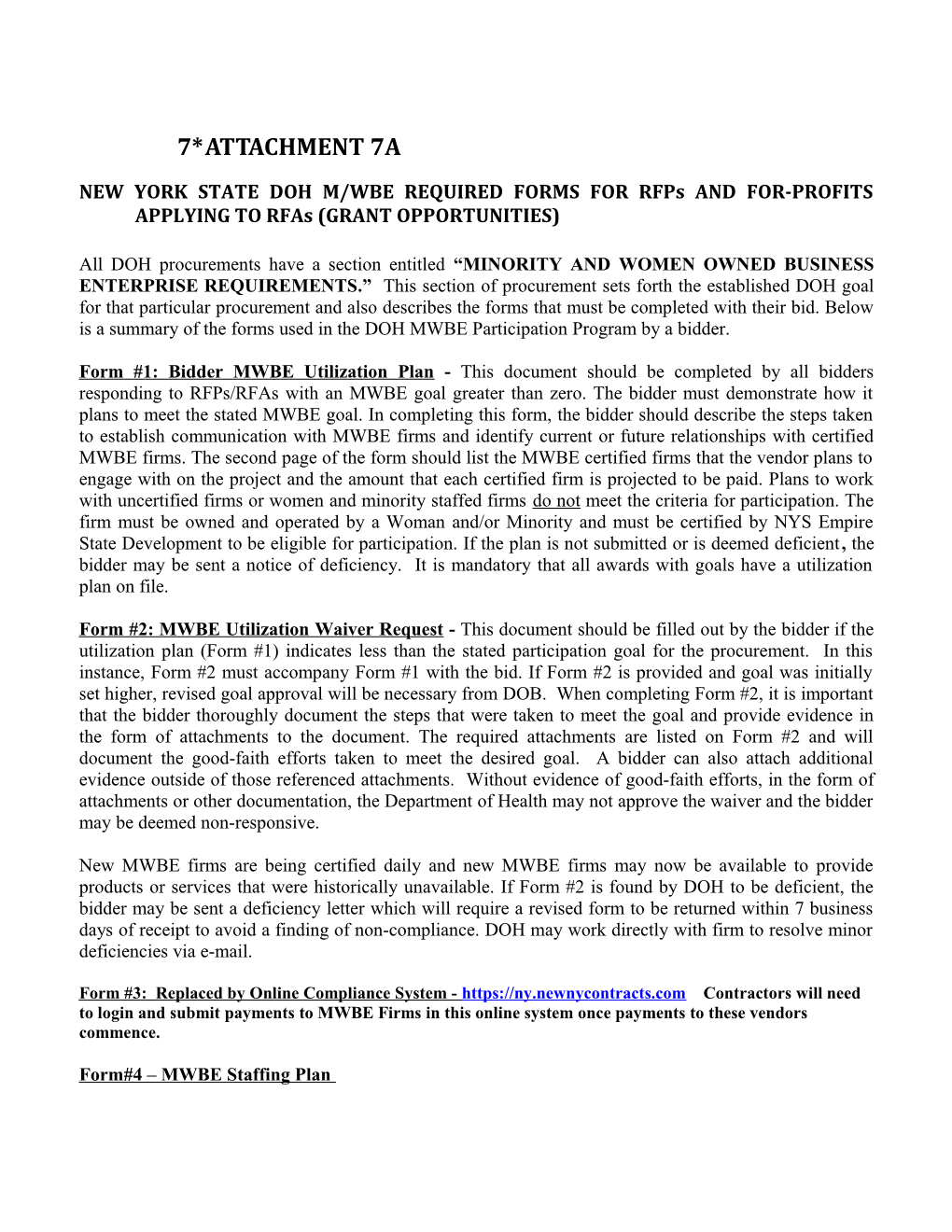 NEW YORK STATE DOH M/WBE REQUIRED FORMS for Rfps and FOR-PROFITS APPLYING to Rfas (GRANT