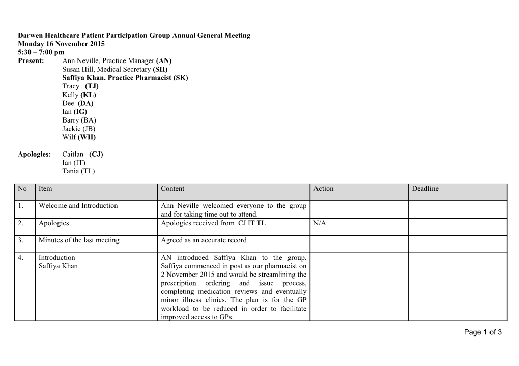 Darwen Healthcare Patient Participation Groupannual General Meeting