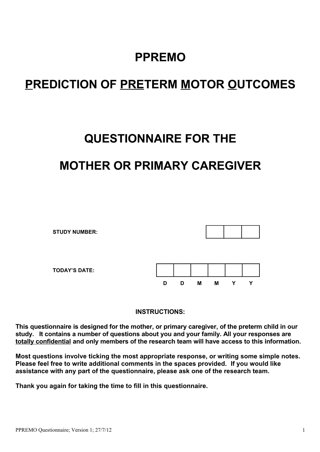 Prediction of Preterm Motor Outcomes