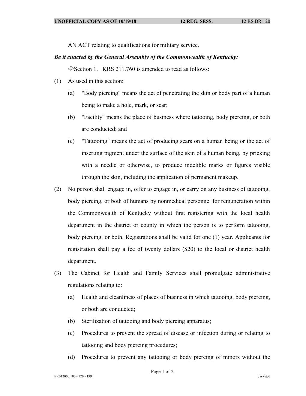 AN ACT Relating to Qualifications for Military Service