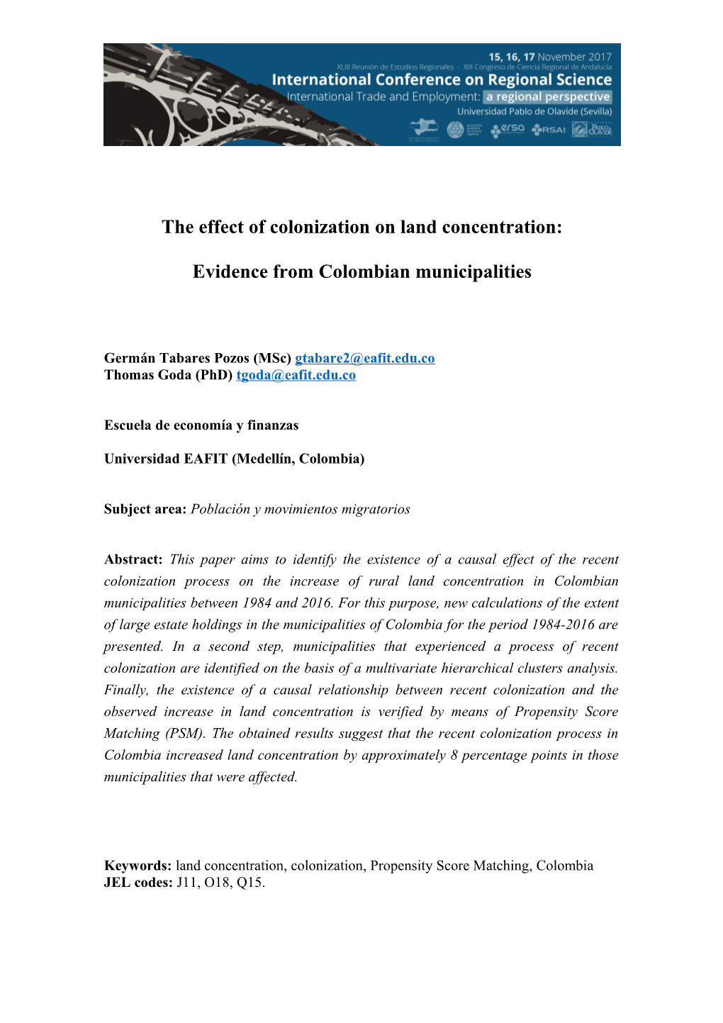 The Effect of Colonization on Land Concentration: Evidence from Colombian Municipalities