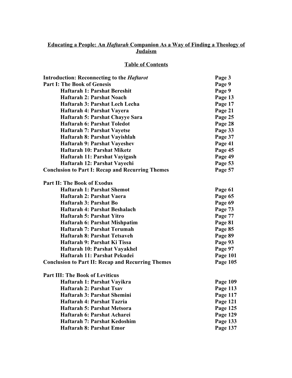 Educating a People: an Haftarah Companion As a Way of Finding a Theology of Judaism