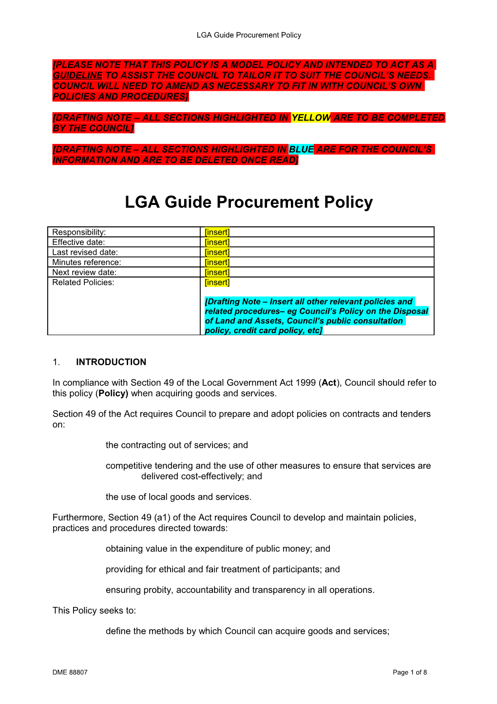 H1 Procurement Policy Templates